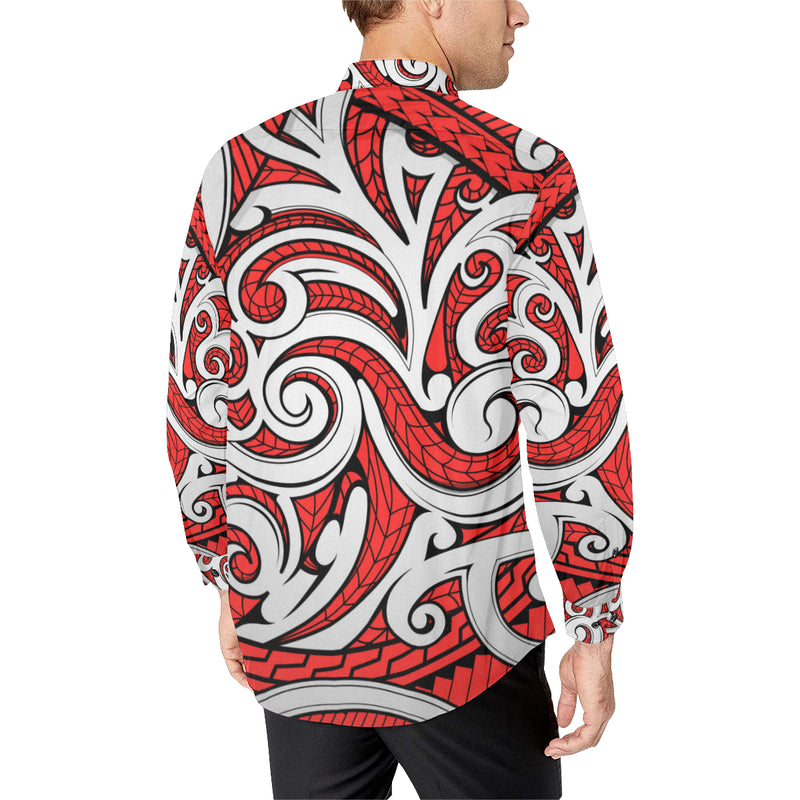 Maori Polynesian Themed Design Print Men's Long Sleeve Shirt