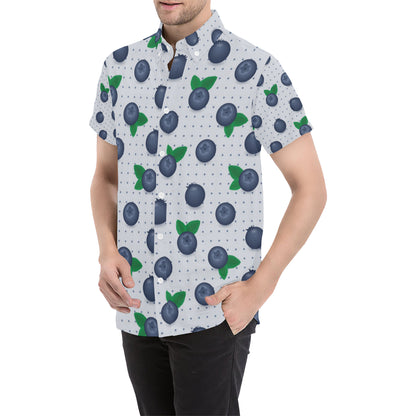 Blueberry Pattern Print Design BB02 Men's Short Sleeve Button Up Shirt