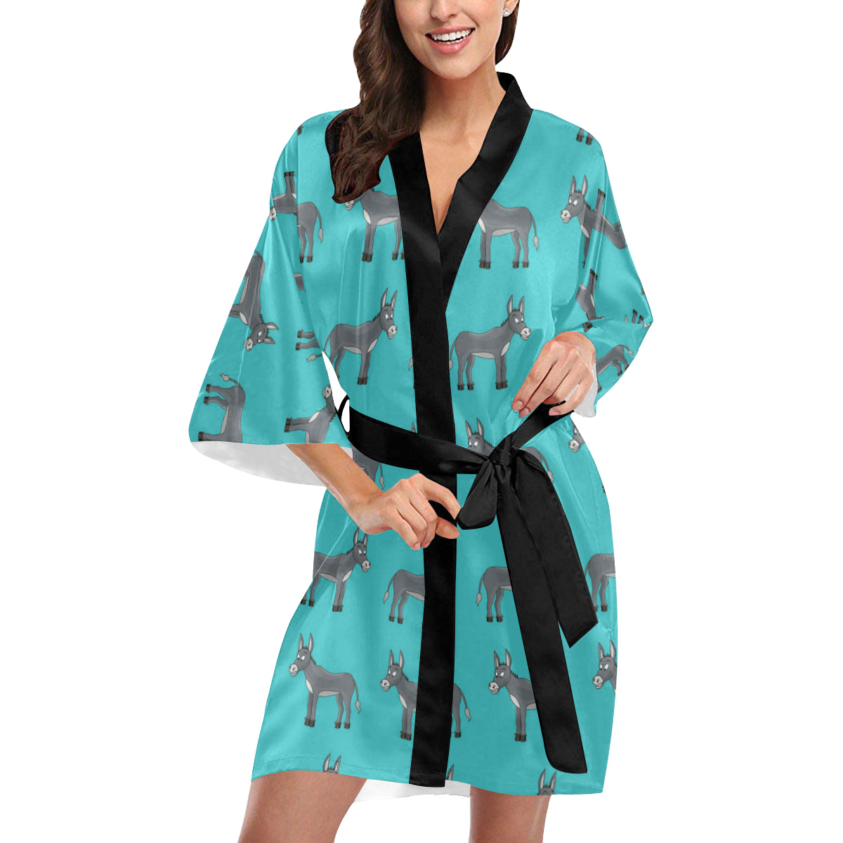 Donkey Pattern Print Design 01 Women's Short Kimono
