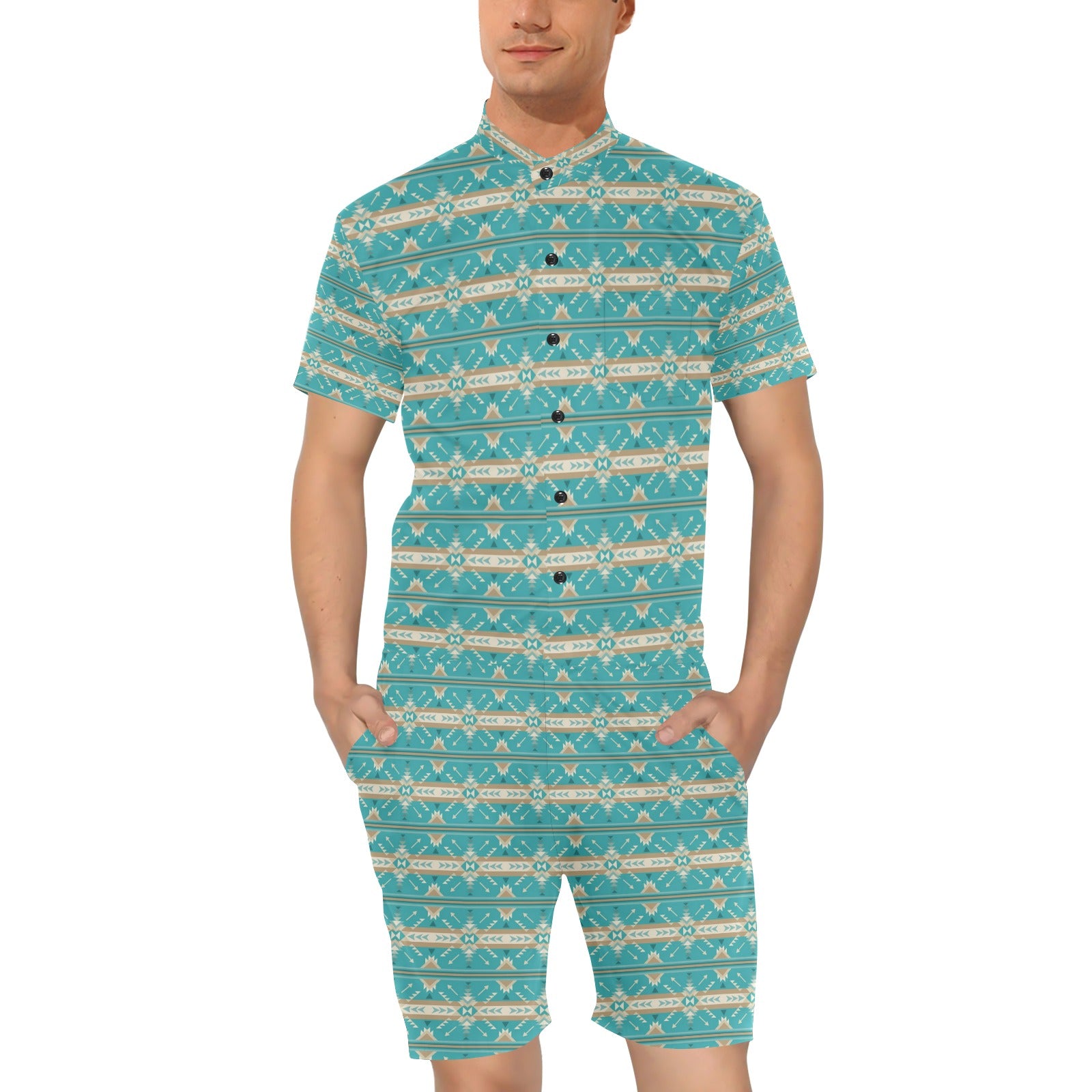 Southwest Native Design Themed Print Men's Romper