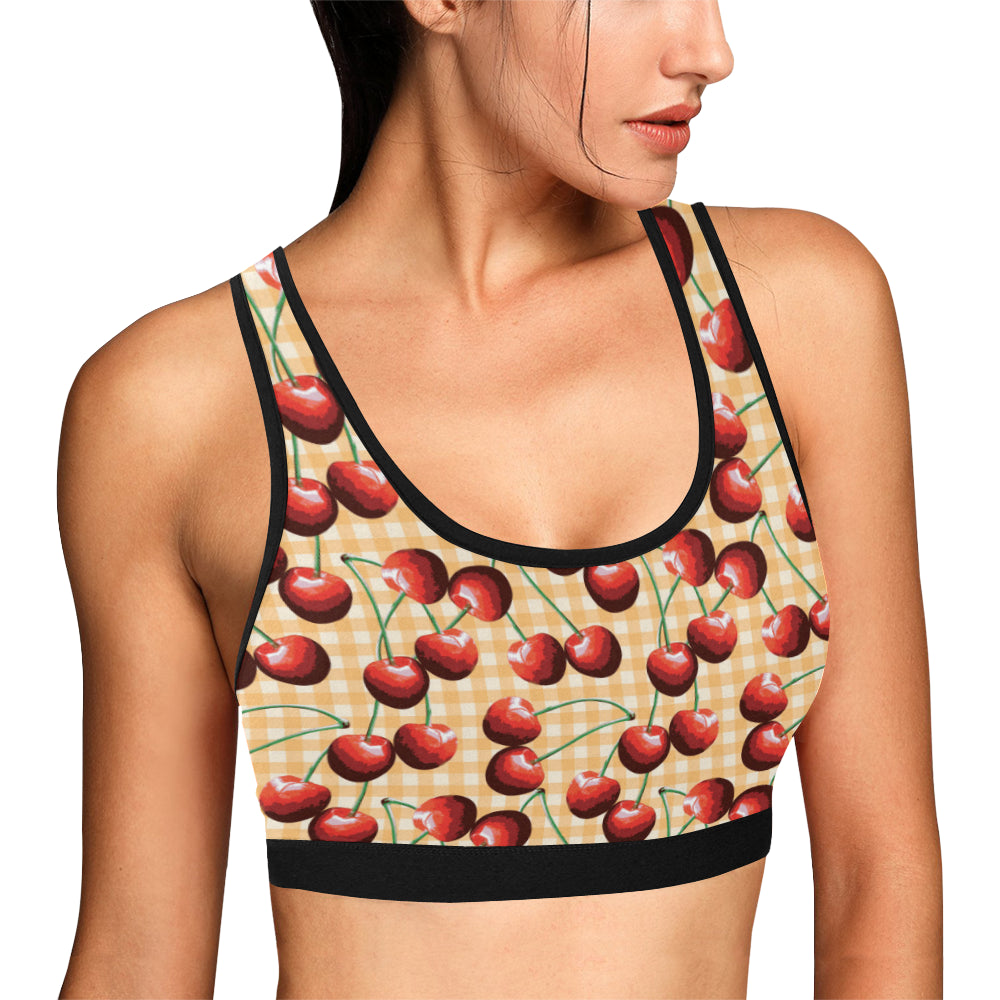 Cherry Orange Plaid Print Sports Bra