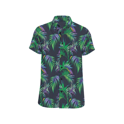 Palm Leaves Pattern Print Design PL04 Men's Short Sleeve Button Up Shirt