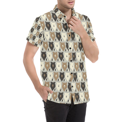 Bear Pattern Print Design 04 Men's Short Sleeve Button Up Shirt