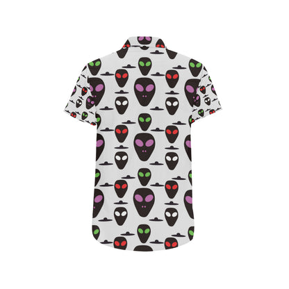 Alien Pattern Print Design 06 Men's Short Sleeve Button Up Shirt