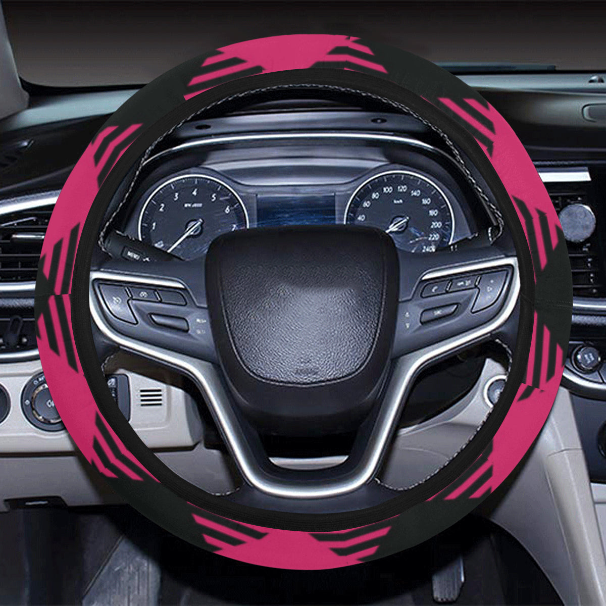 Buffalo check Pink Pattern Print Design 01 Steering Wheel Cover with Elastic Edge
