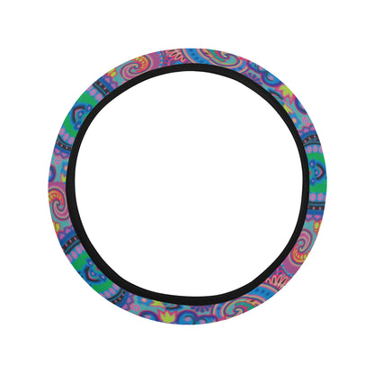 Paisley Colorful Pattern Print Design A02 Steering Wheel Cover with Elastic Edge