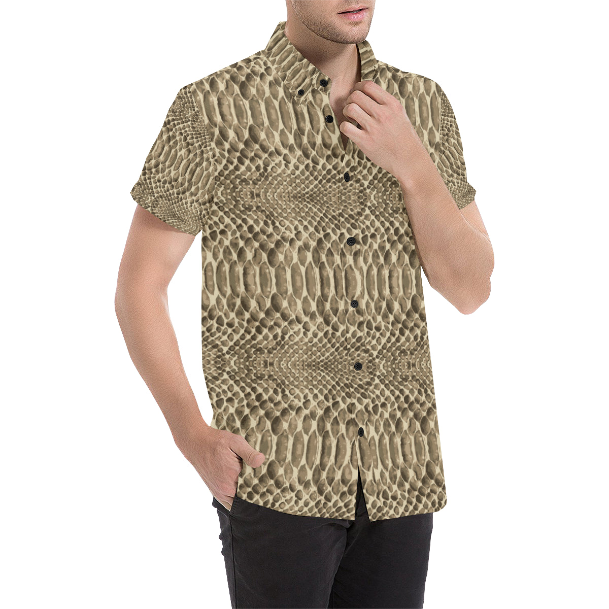 Python Pattern Print Design A02 Men's Short Sleeve Button Up Shirt