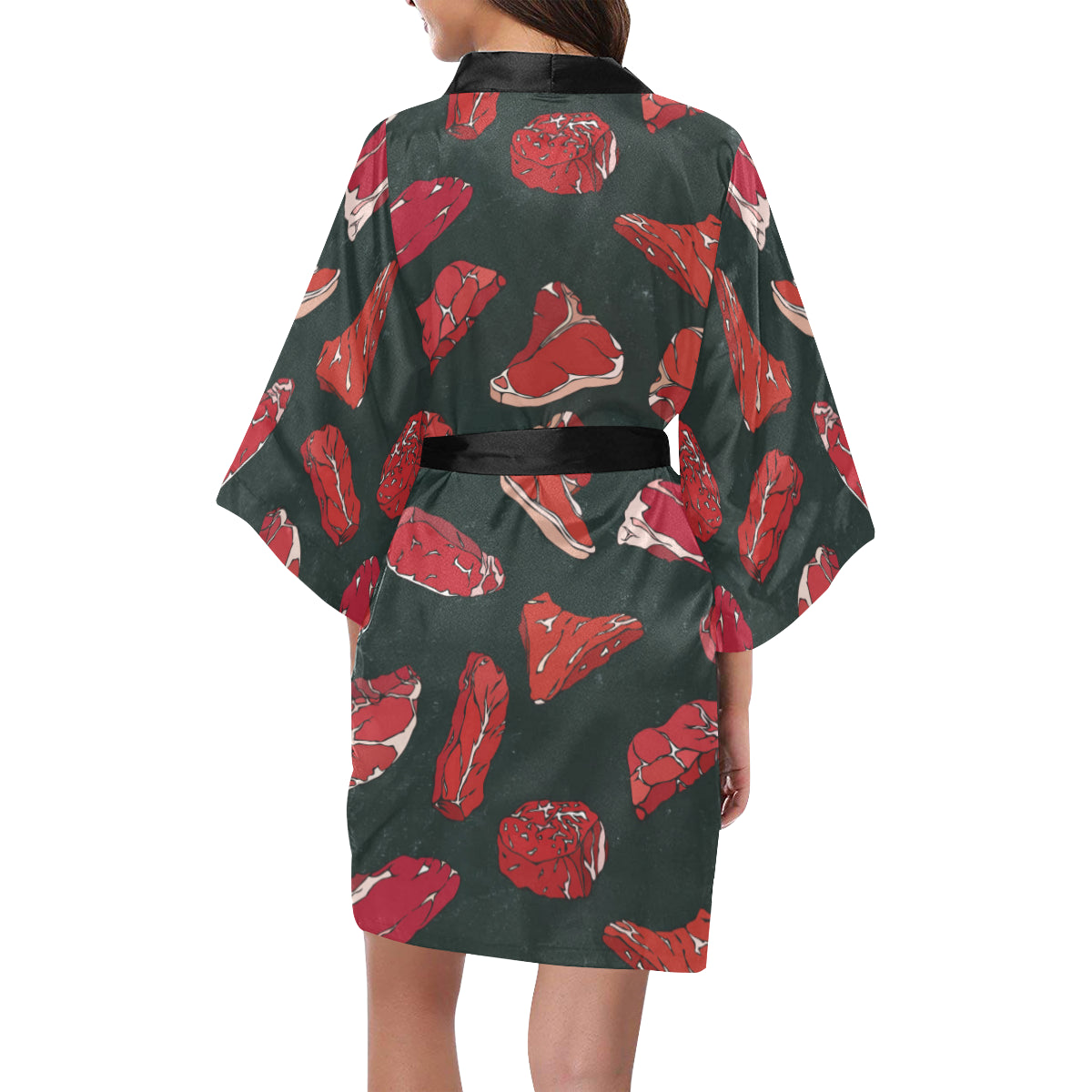 Meat Pattern Print Design 01 Women's Short Kimono