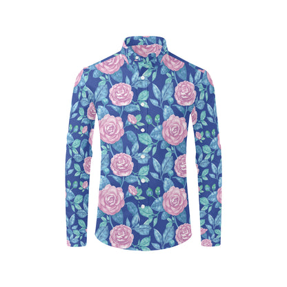 Camellia Pattern Print Design CM05 Men's Long Sleeve Shirt
