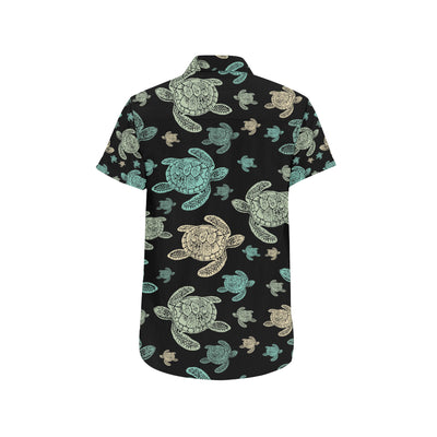 Sea Turtle Stamp Pattern Men's Short Sleeve Button Up Shirt