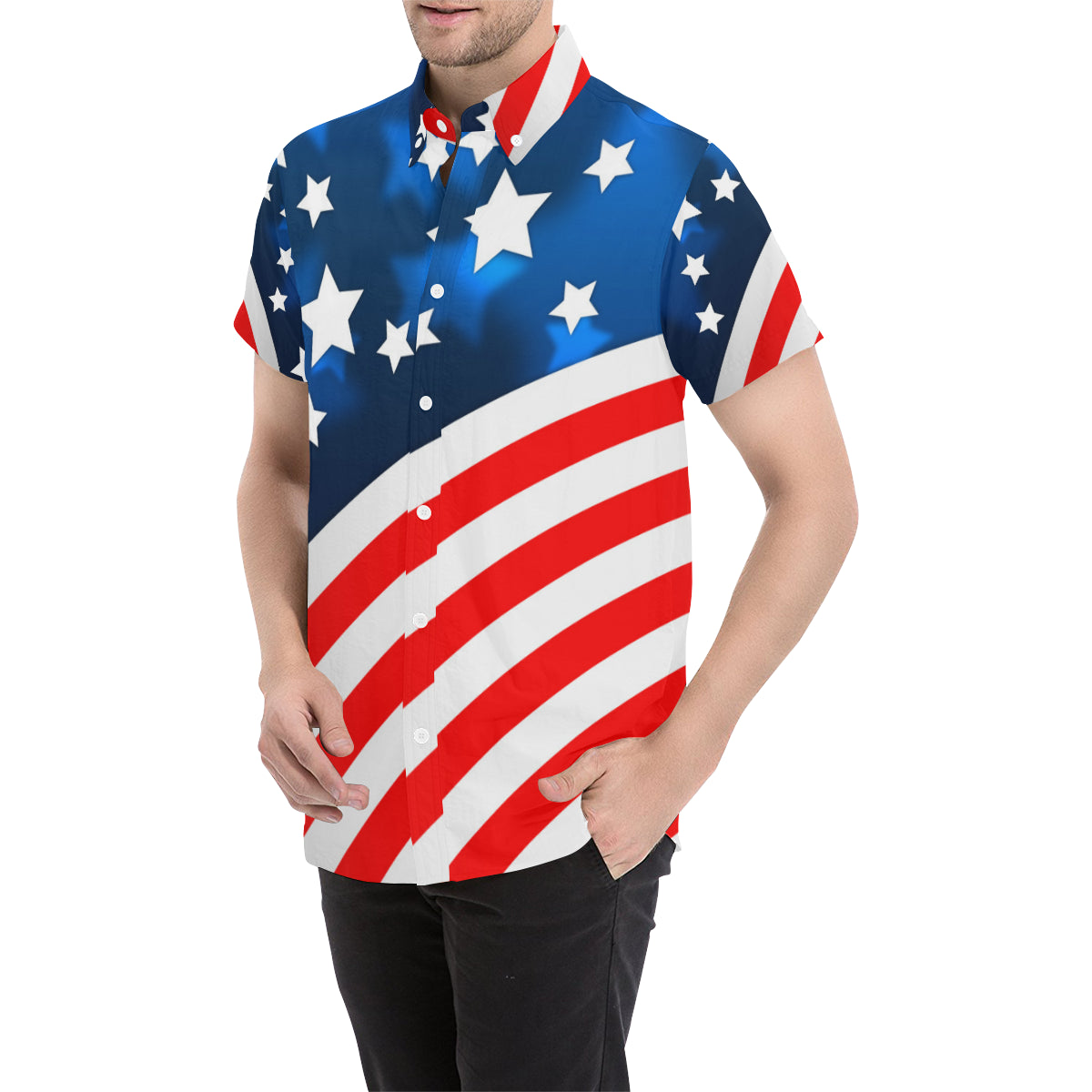 American flag Style Men's Short Sleeve Button Up Shirt