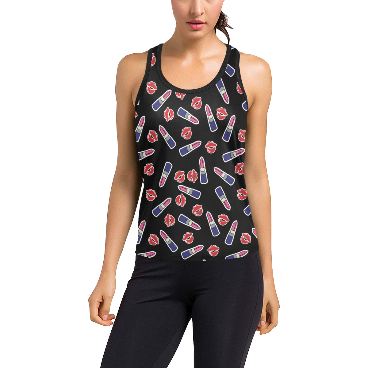 Lipstick Pattern Print Design LT01 Women's Racerback Tank Top