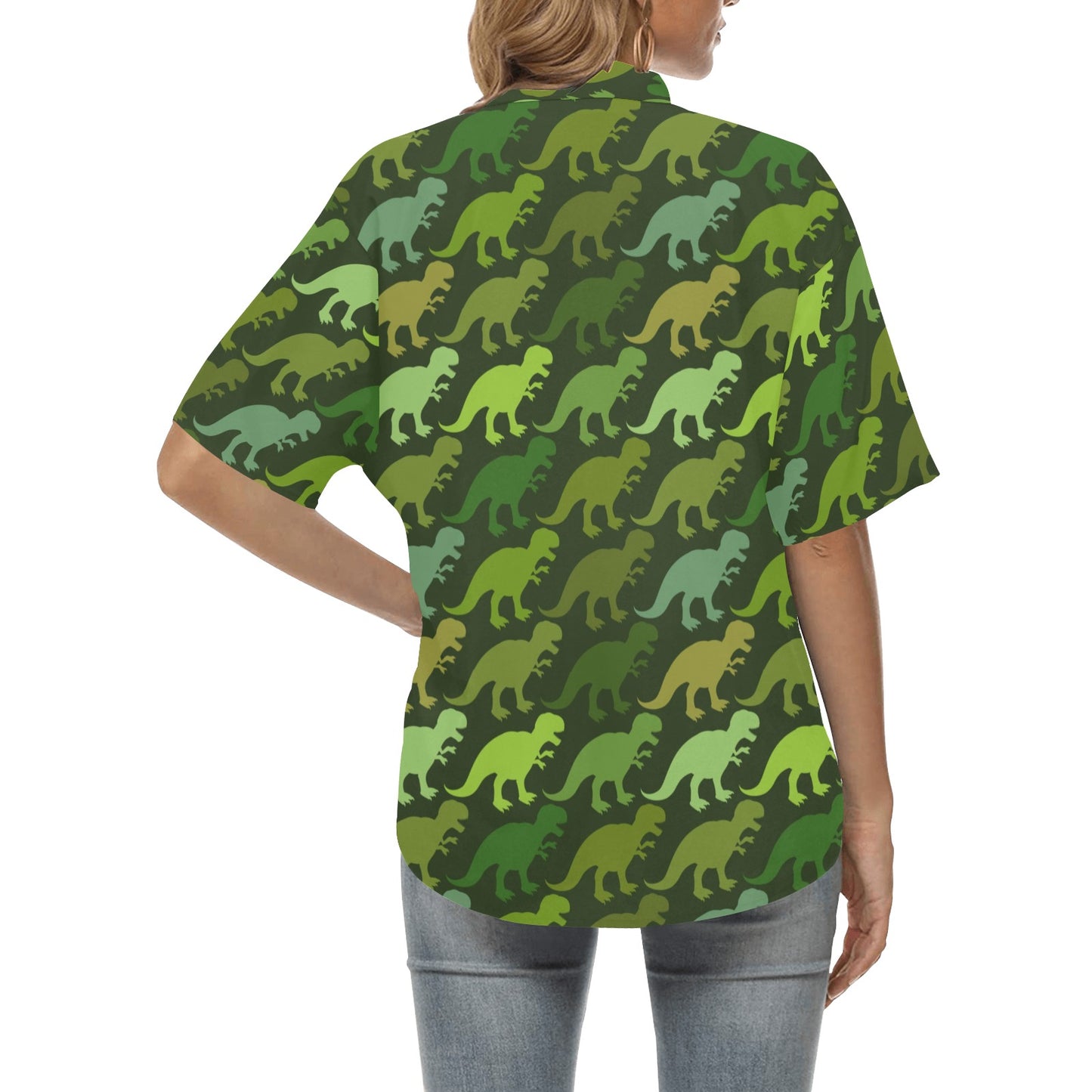T Rex Pattern Print Design A03 Women's Hawaiian Shirt