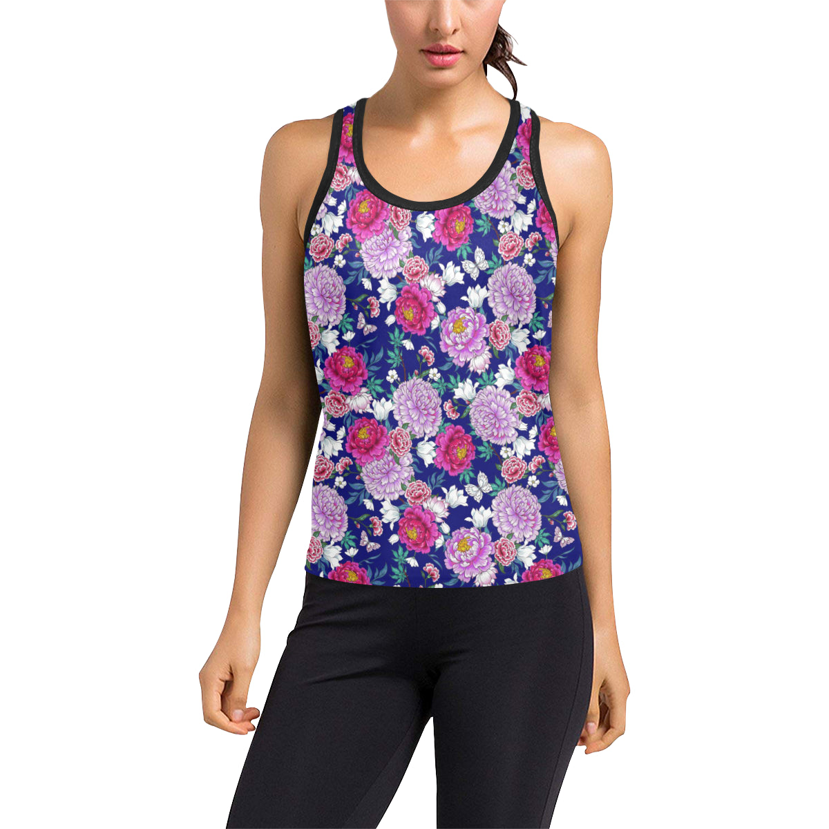 Dahlia Pattern Print Design DH013 Women's Racerback Tank Top