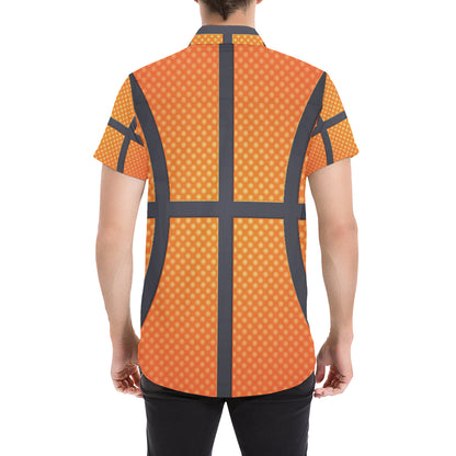 Basketball Texture Print Pattern Men's Short Sleeve Button Up Shirt
