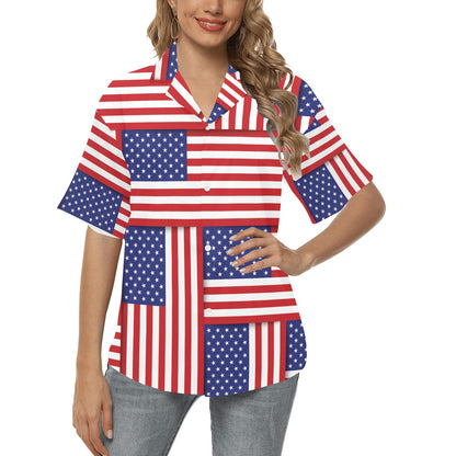 Patriotic US Flag Pattern Print Design A01 Women's Hawaiian Shirt