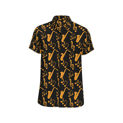 Saxophone Pattern Print Design 02 Men's Short Sleeve Button Up Shirt