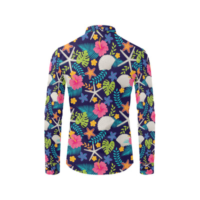 Beach Seashell Floral Theme Men's Long Sleeve Shirt