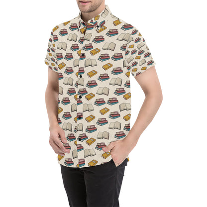 Book Pattern Print Design 04 Men's Short Sleeve Button Up Shirt