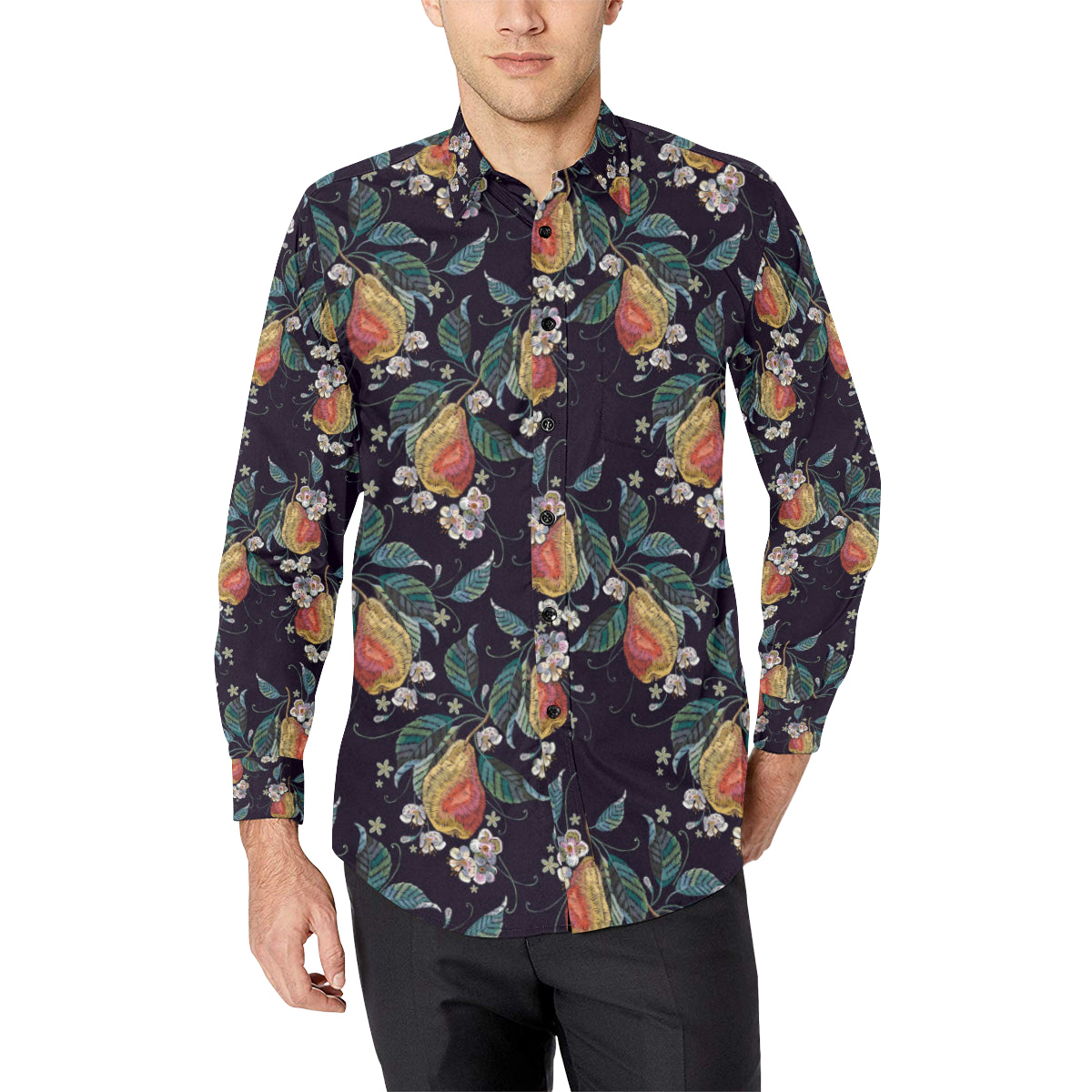 Pear Pattern Print Design PE02 Men's Long Sleeve Shirt