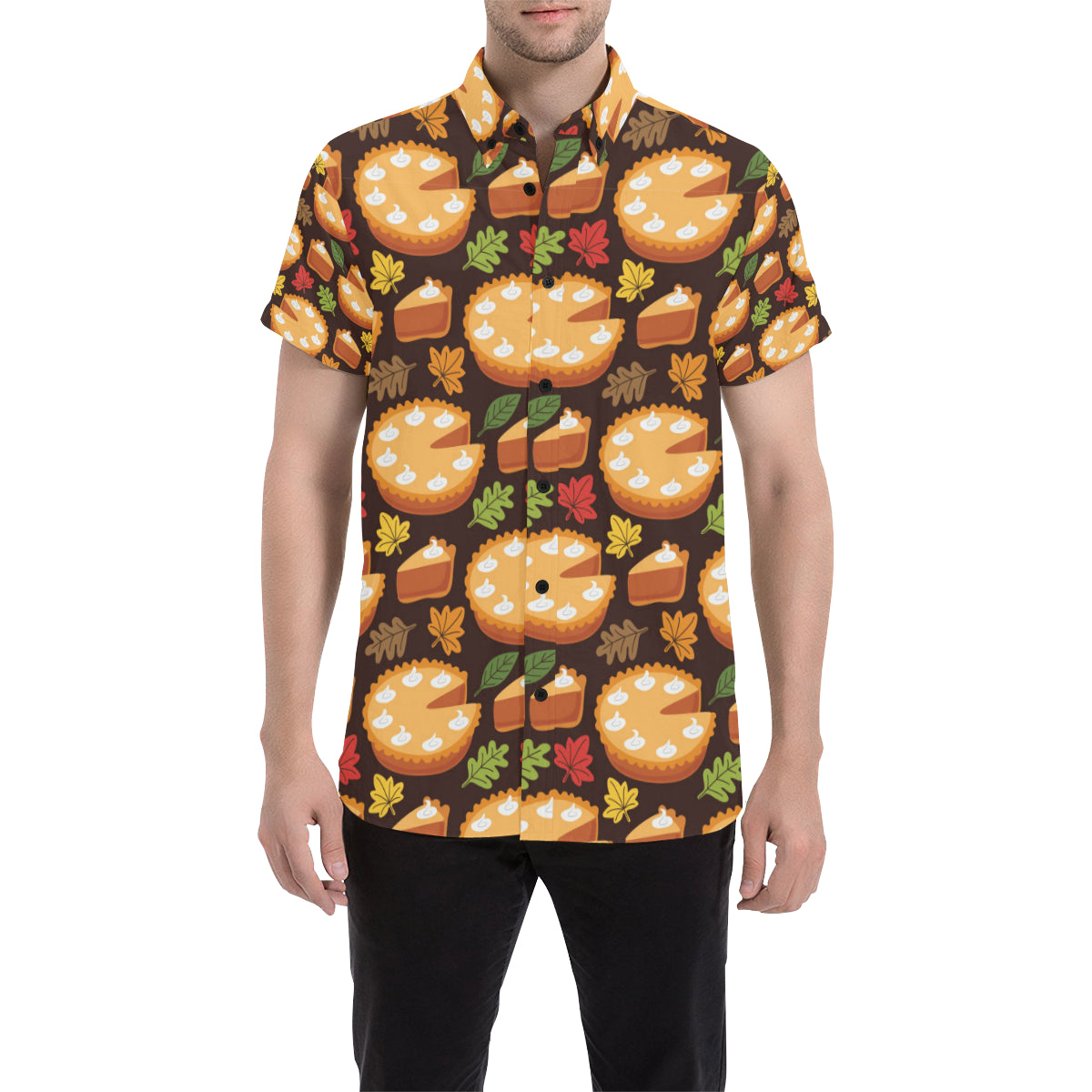 Pie Pattern Print Design A03 Men's Short Sleeve Button Up Shirt