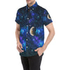 Galaxy Stardust Planet Space Print Men's Short Sleeve Button Up Shirt