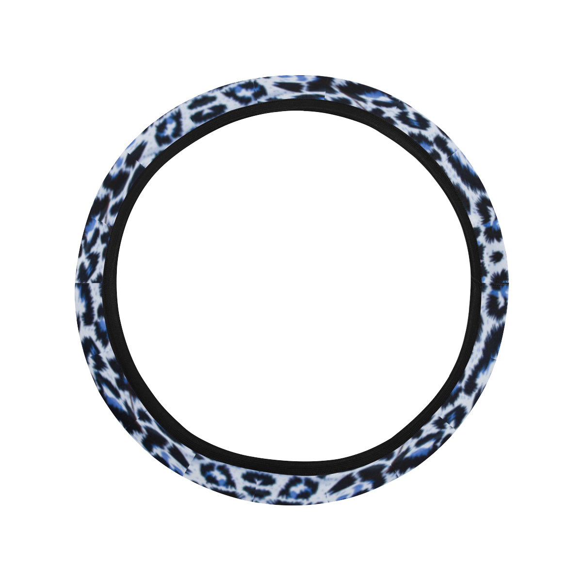 Leopard Blue Skin Print Steering Wheel Cover with Elastic Edge