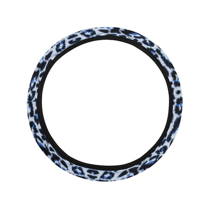 Leopard Blue Skin Print Steering Wheel Cover with Elastic Edge