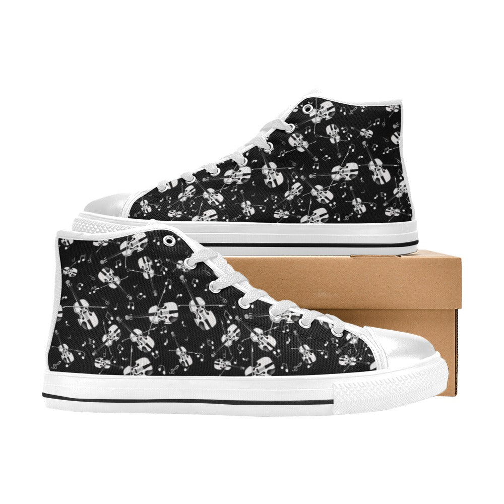 Violin Print Design LKS404 High Top Women's White Shoes