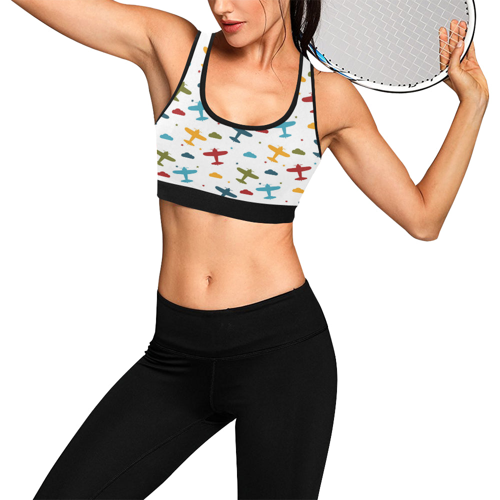 Airplane Pattern Print Design 06 Sports Bra