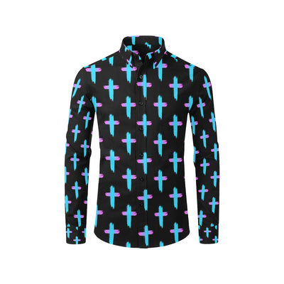 Christian Cross neon Pattern Men's Long Sleeve Shirt