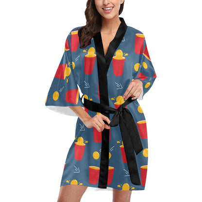 Beer Pong Pattern Print Design 02 Women's Short Kimono