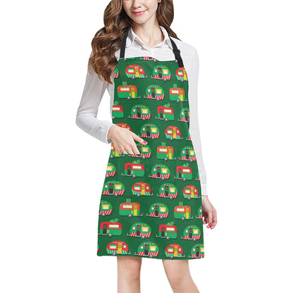 Camper Camping Christmas Themed Print Apron with Pocket