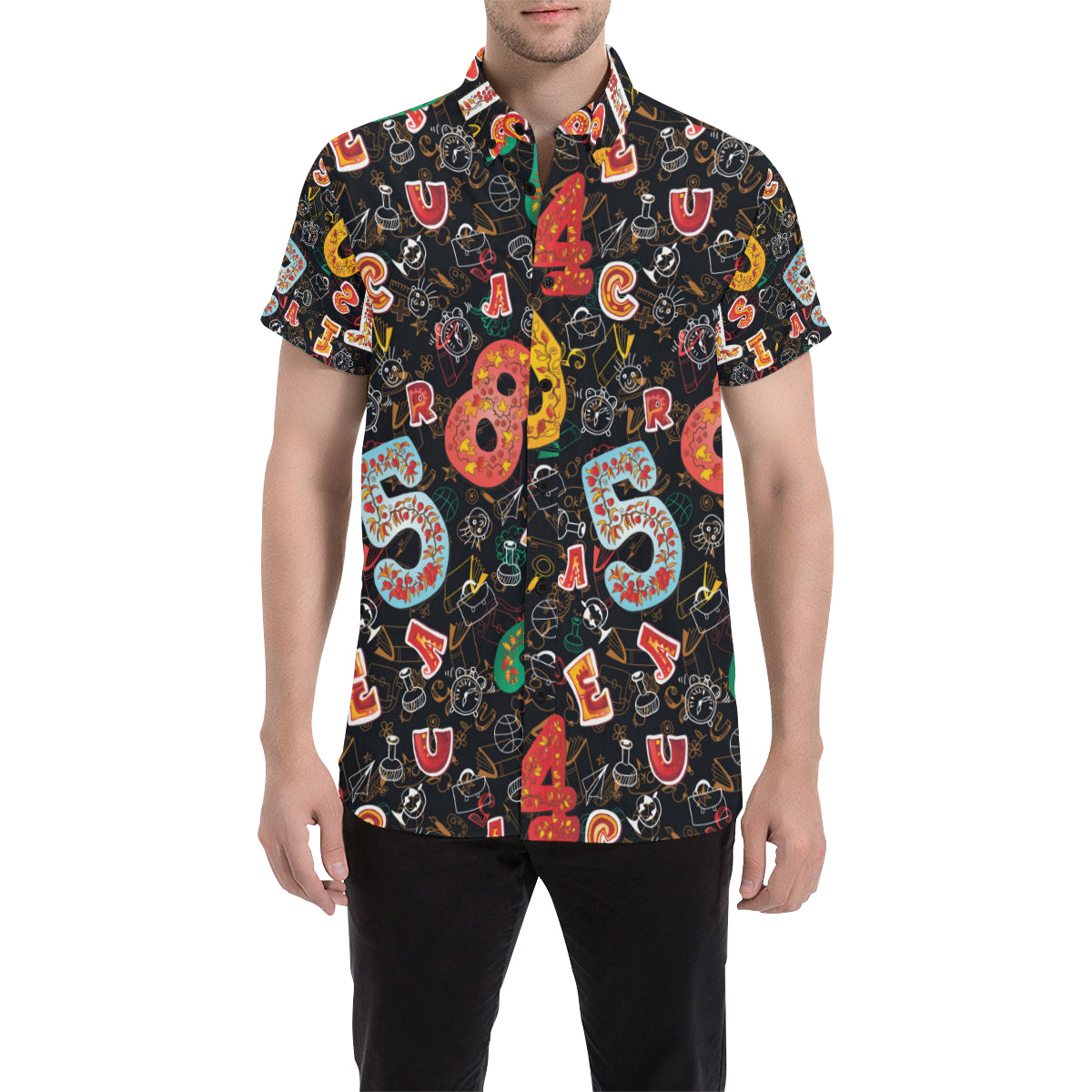 Number Pattern Print Design A03 Men's Short Sleeve Button Up Shirt