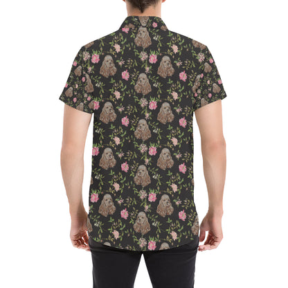 Cocker Pattern Print Design 03 Men's Short Sleeve Button Up Shirt