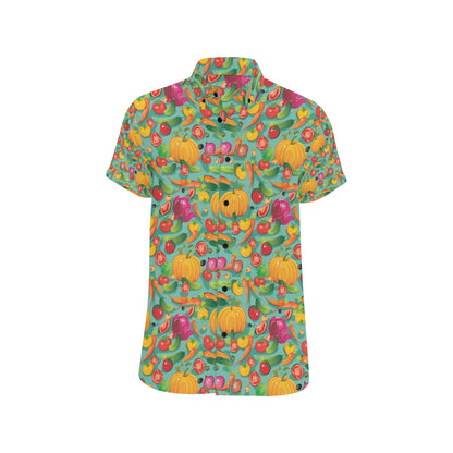 Vegan Colorful Themed Design Print Men's Short Sleeve Button Up Shirt