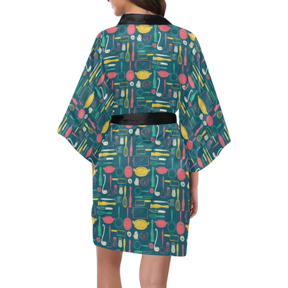 Cooking Kitchen Tools Pattern Print Design 01 Women's Short Kimono