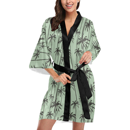 Palm Tree Pattern Print Design A04 Women's Short Kimono
