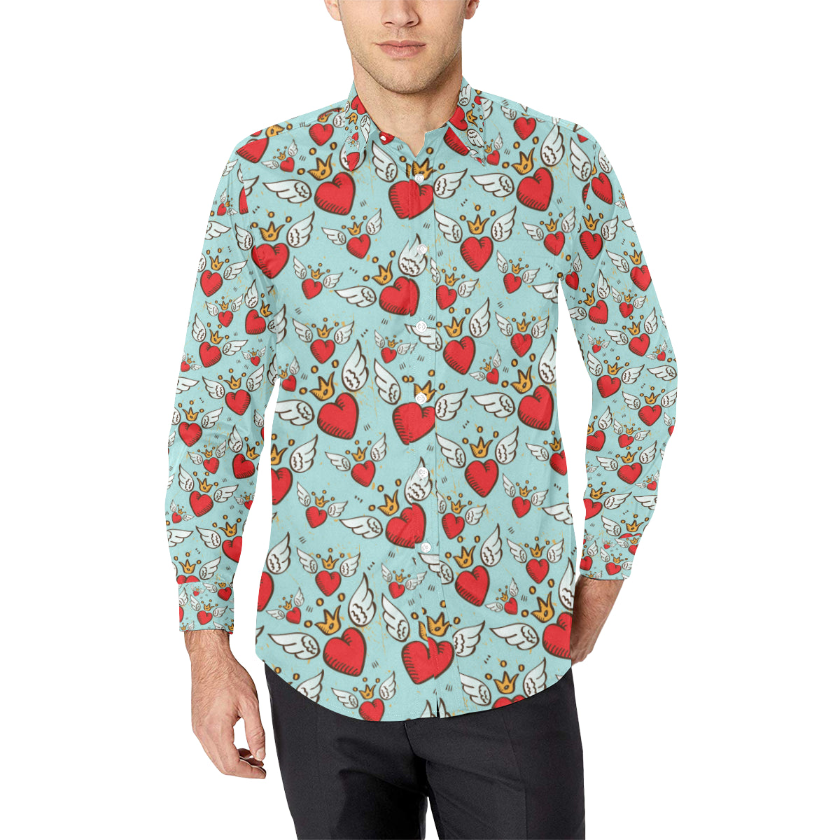 Angel Wings Heart Pattern Print Design 02 Men's Long Sleeve Shirt