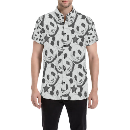 Panda Pattern Print Design A02 Men's Short Sleeve Button Up Shirt