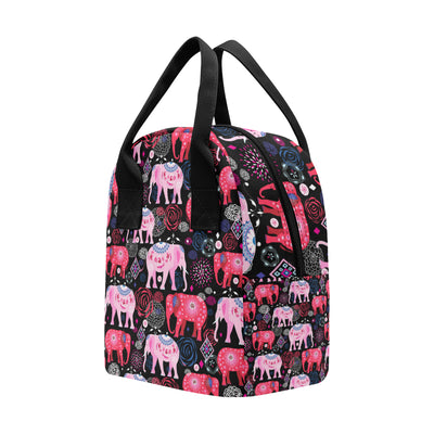 Pink Elephant Pattern Insulated Lunch Bag