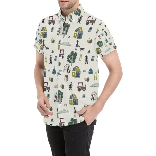 Agricultural Farm Print Design 01 Men's Short Sleeve Button Up Shirt