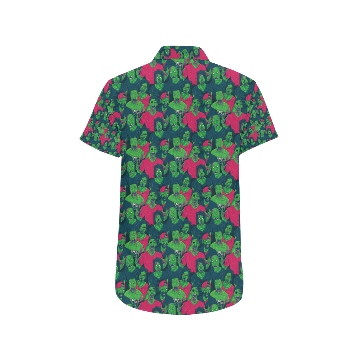Zombie Themed Design Pattern Print Men's Short Sleeve Button Up Shirt