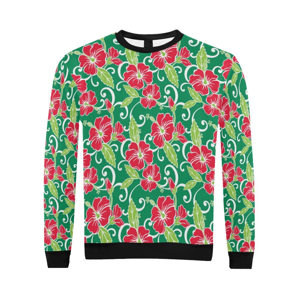 Red Hibiscus Pattern Print Design HB019 Men Long Sleeve Sweatshirt