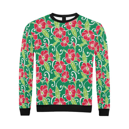 Red Hibiscus Pattern Print Design HB019 Men Long Sleeve Sweatshirt