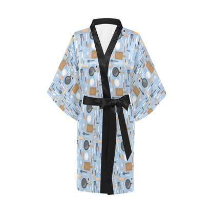 Cooking Kitchen Tools Pattern Print Design 02 Women's Short Kimono
