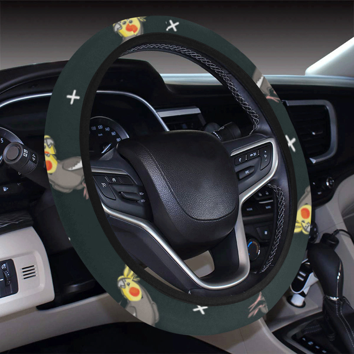 Cockatiel Pattern Print Design 02 Steering Wheel Cover with Elastic Edge