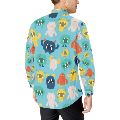 Monster Cartoon Pattern Print Design 03 Men's Long Sleeve Shirt