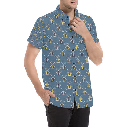 Windmill Pattern Print Design 03 Men's Short Sleeve Button Up Shirt