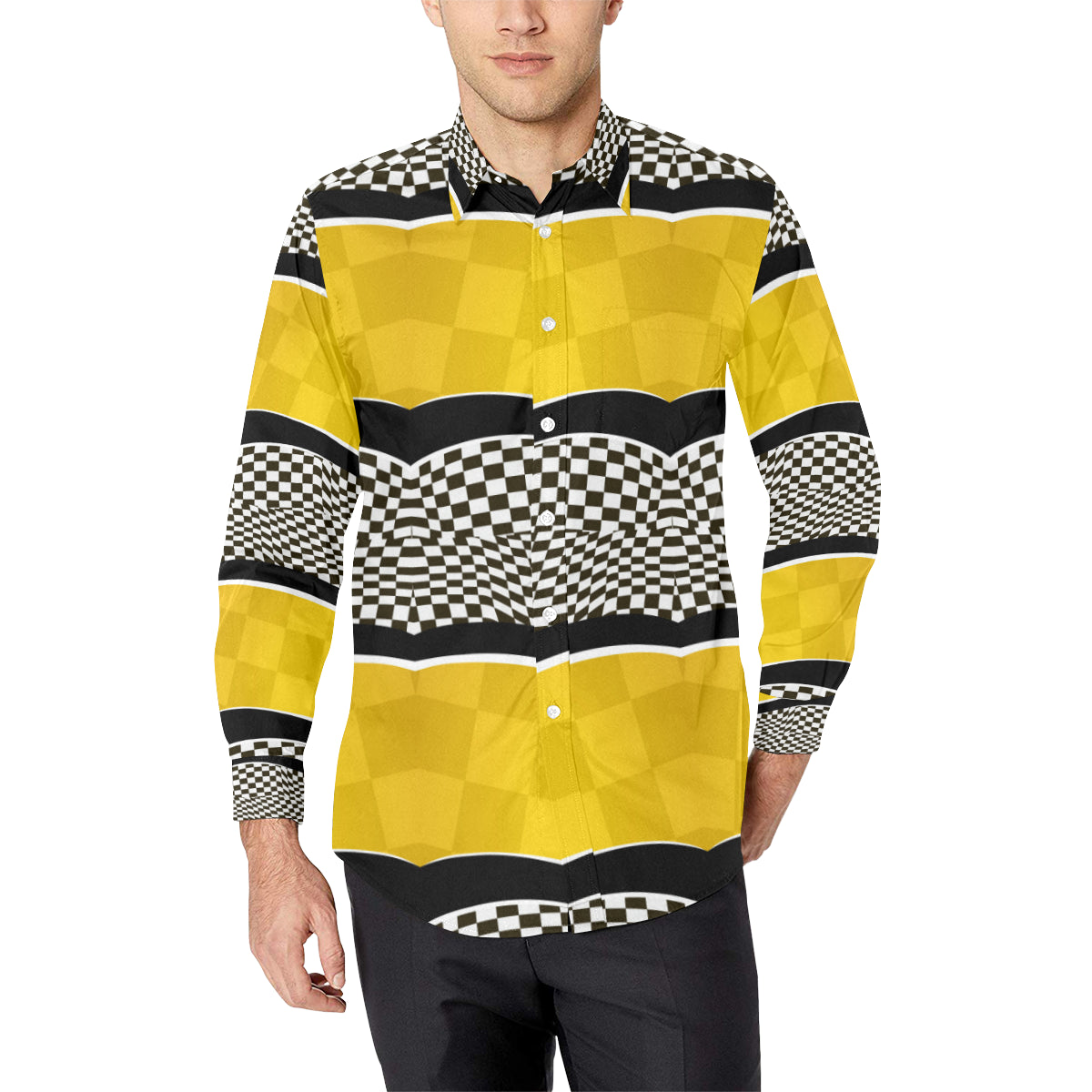Checkered Pattern Print Design 02 Men's Long Sleeve Shirt